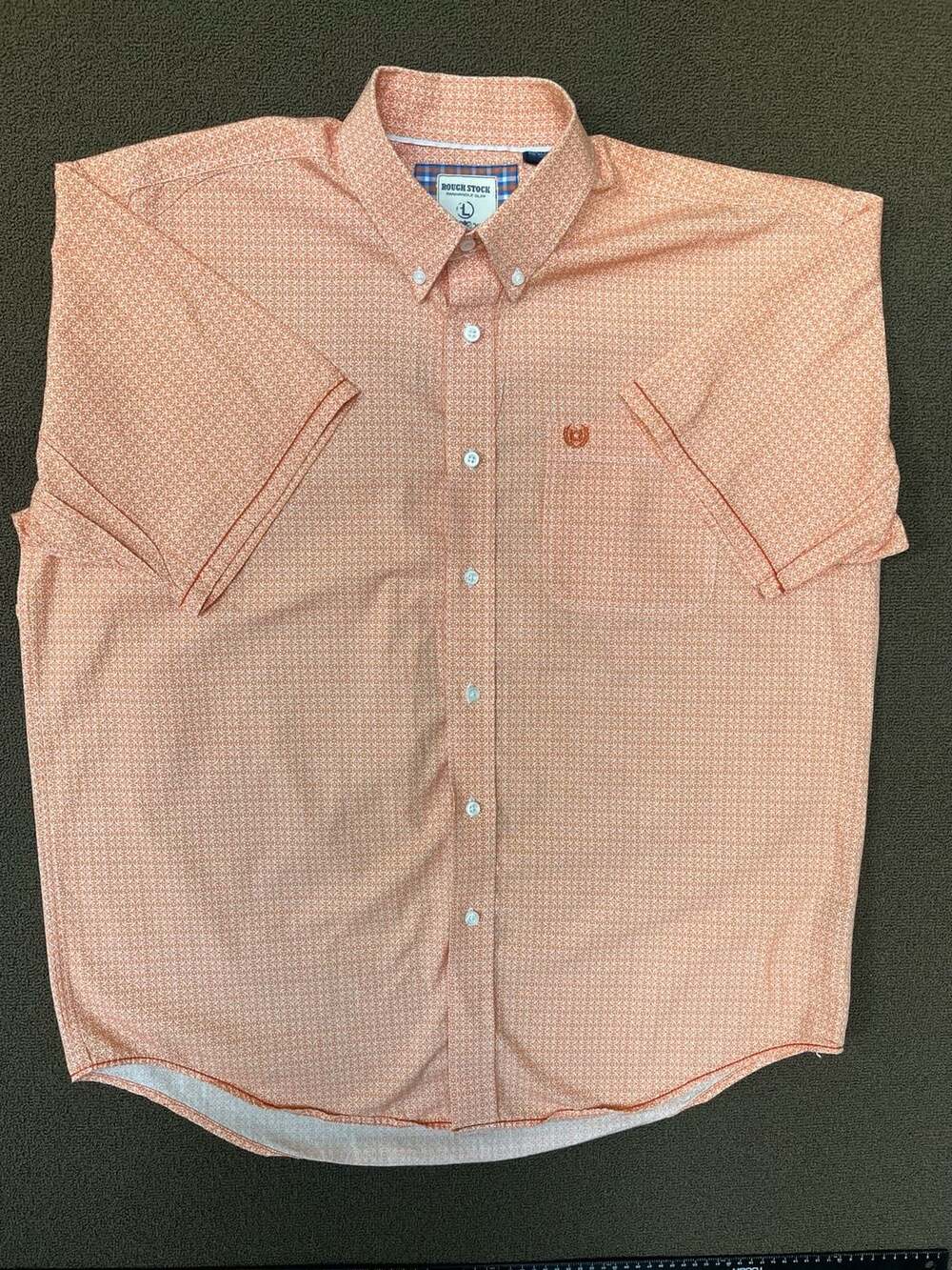Rough Stock Panhandle Orange Geometric Diamond Print Short Sleeve Western Large